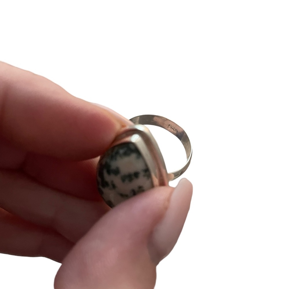 Tree Agate Solid Sterling Silver Ring Size 9 - image 5